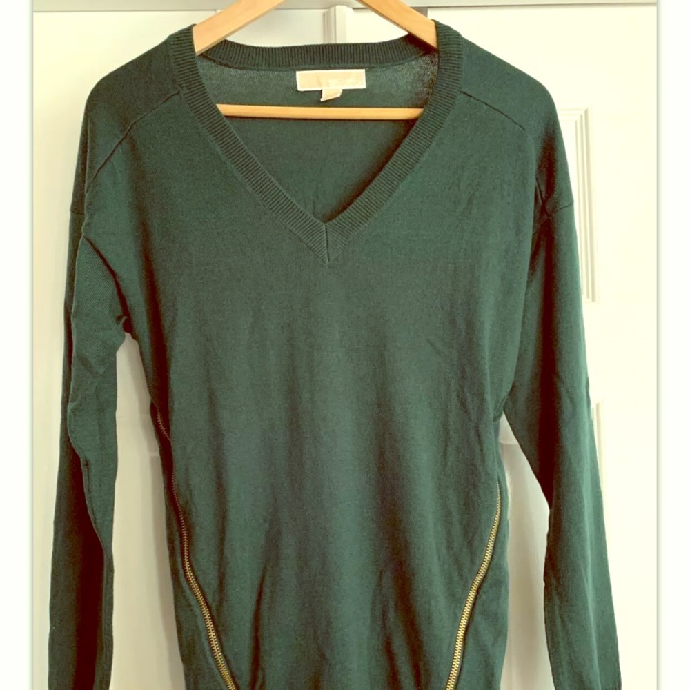 Michael Kors V-neck Zipper Green Sweater